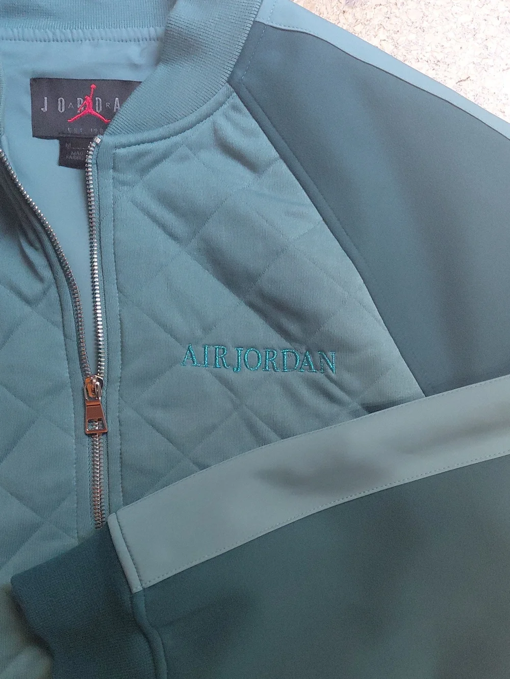Jordan Men's Teal/Dark Teal Remastered Quited Bomber Jacket Size M